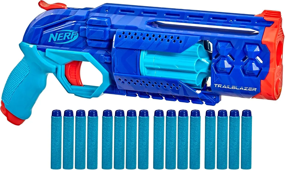 Nerf Elite 2.0 Trailblazer RD-8 in blue with a row of sixteen darts