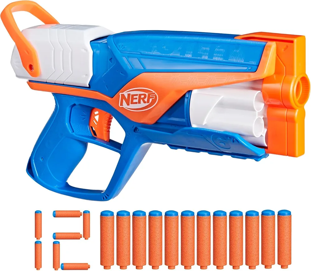 Nerf N Series Agility blaster in blue, white and orange with twelve N1 darts