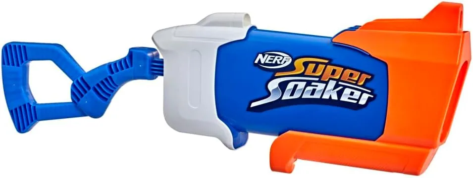 Nerf Super Soaker Rainstorm in orange and blue with a long pump handle