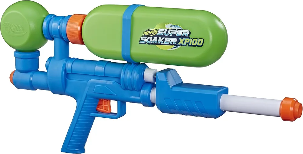 Nerf Super Soaker XP100 with green removable tank and blue body